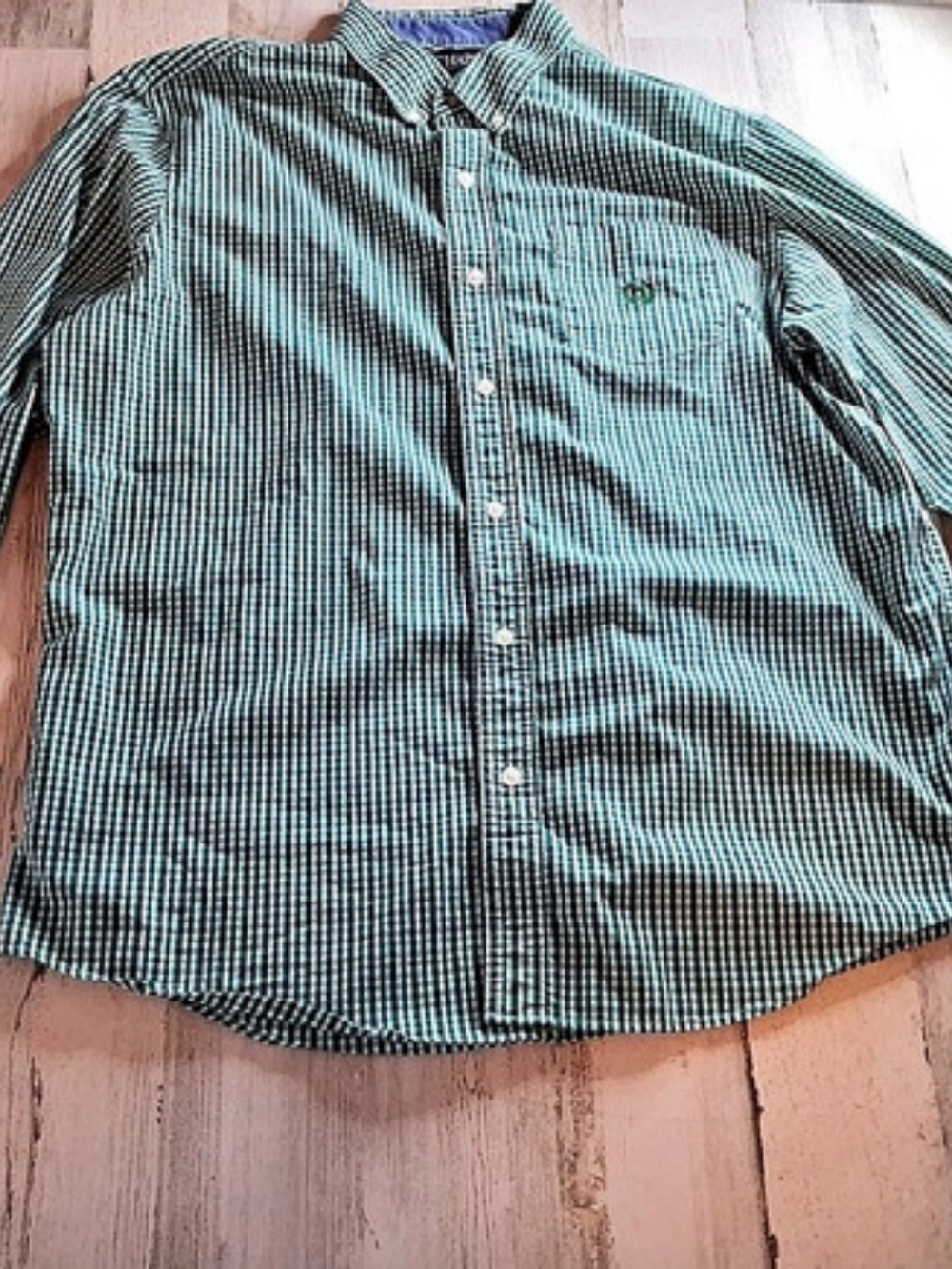 Chaps Gingham Button Down in Green & White Size XL
